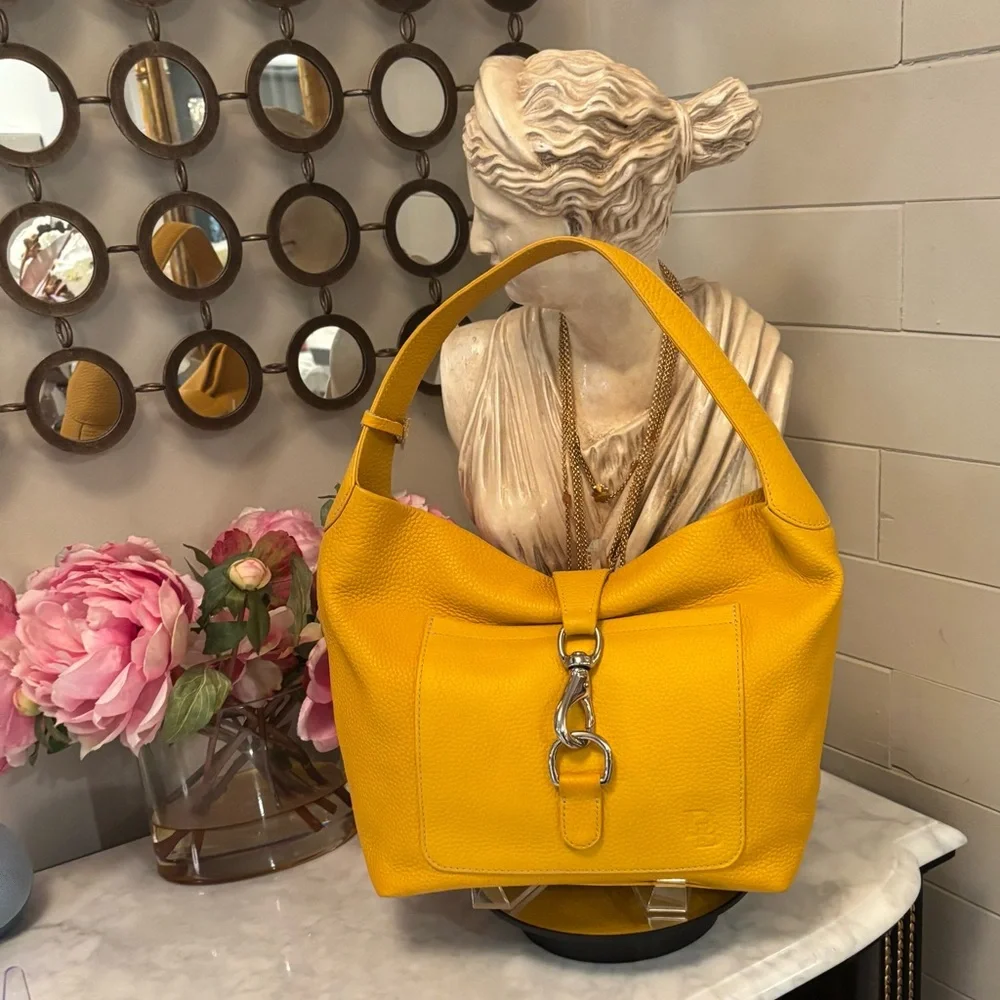 EUC COA Dooney & Bourke Yellow Leather Hobo Shoulder Bag - Picture 1 of 13